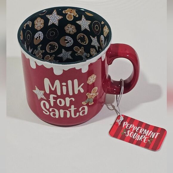 Other - Peppermint Square Red White Milk for Santa Mug Gingerbread Holiday Christmas Cup